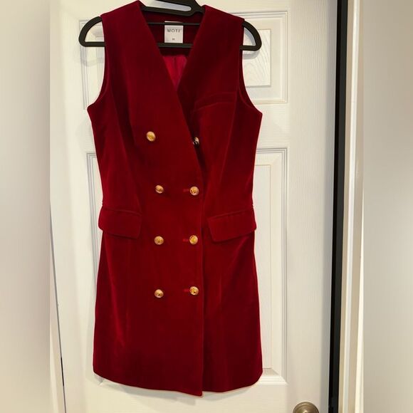 MOTF SLEEVELESS VELVET BLAZER DRESS W/OUT T Burgundy Double-Breasted Dress SZ M - Picture 3 of 14
